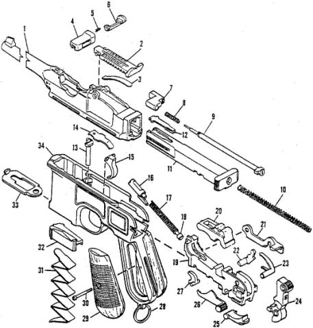 BROOMHANDLE MAUSER C96 PISTOL PARTS.Ref. #F3b